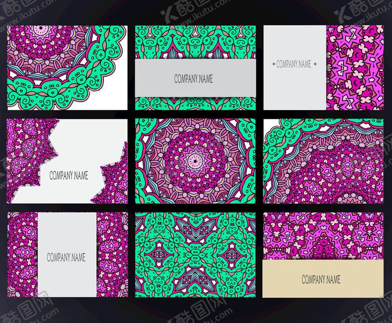 编号：87537903312103378265【酷图网】源文件下载-多彩曼陀罗风格名片设计