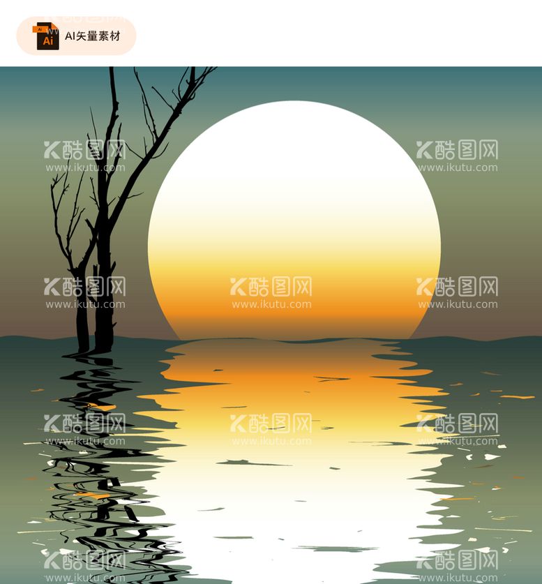 编号：65328109142319033896【酷图网】源文件下载-落日枯树矢量插画夕阳孤独风景