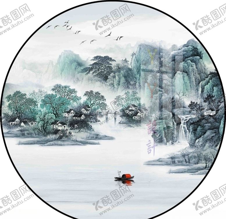 编号：38881505020308472942【酷图网】源文件下载-新中式水墨山水画图片