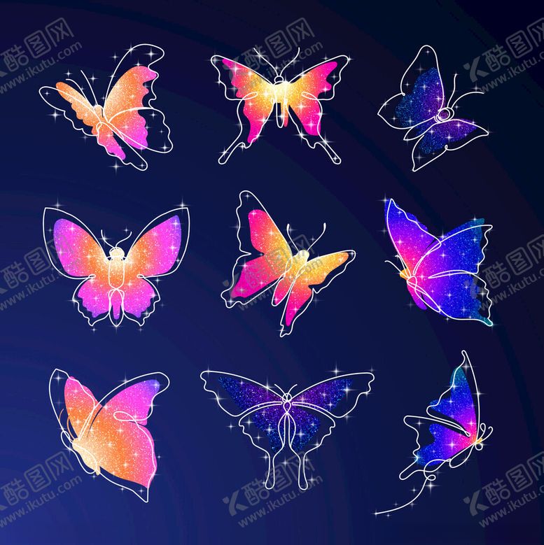 编号：72898411150147534251【酷图网】源文件下载-炫彩发光蝴蝶素材集合
