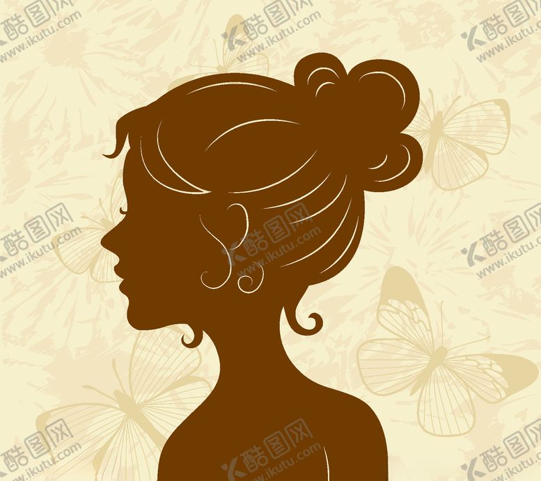 编号：46213307030928458418【酷图网】源文件下载-手绘女孩剪影蝴蝶线条插画