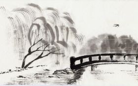 乡村桥头水墨