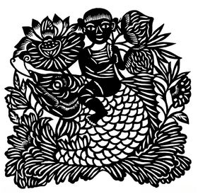 剪纸民俗传统元素青花矢量图素材龙凤呈祥
