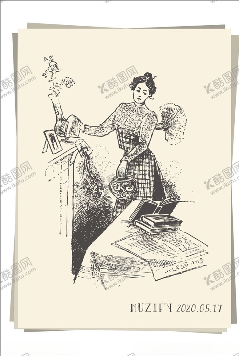 编号：53789609241951547082【酷图网】源文件下载-打扫橱柜的女子人物肖像