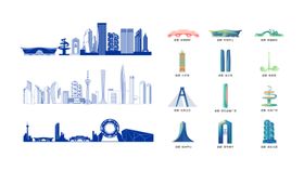 成都标志性建筑矢量插画