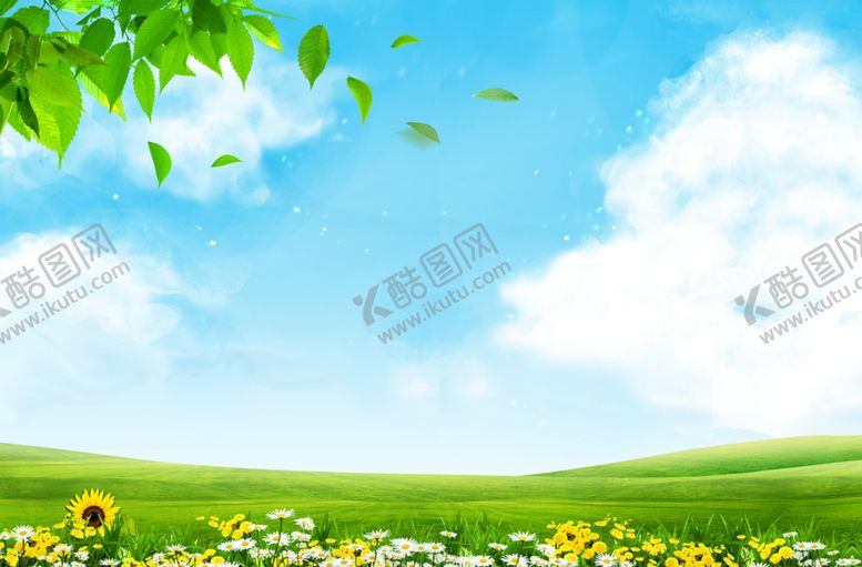编号：90317609121349547568【酷图网】源文件下载-蓝天白云草地清新自然绿色