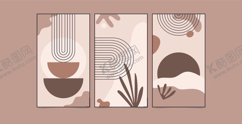 编号：62135610030502566116【酷图网】源文件下载-简约几何植物三联装饰画