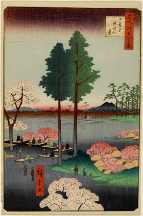 日本风景浮世绘房屋富士三十六街道建筑物富士山