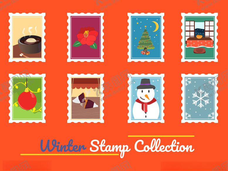 编号：46652409302319001602【酷图网】源文件下载-冬季邮票收藏集