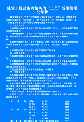 三员现场管理公示牌