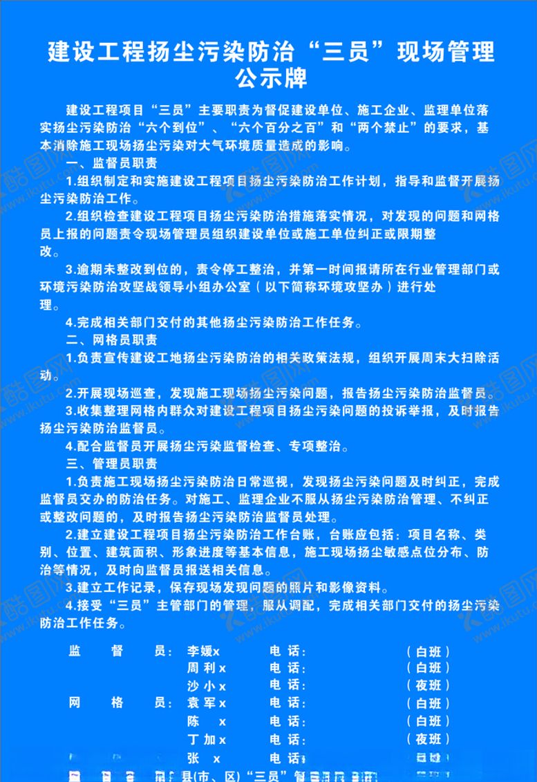 编号：60608205051103037284【酷图网】源文件下载-三员现场管理公示牌