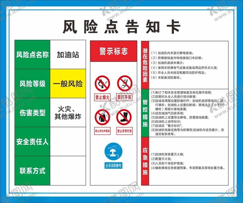编号：70278302010209159543【酷图网】源文件下载-加油站风险点告知卡
