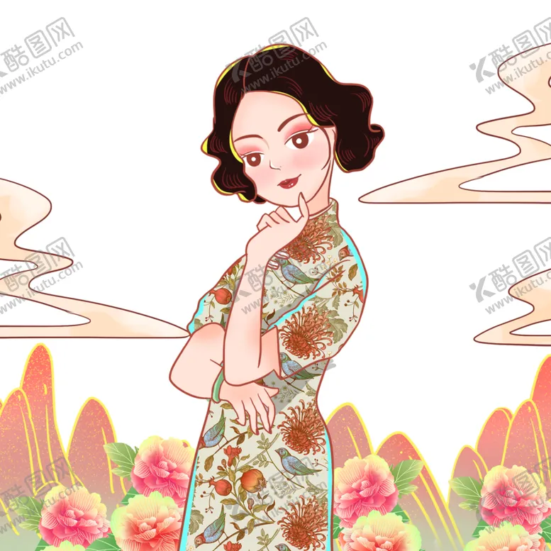 国潮人物手绘风设计古代美汉服女子