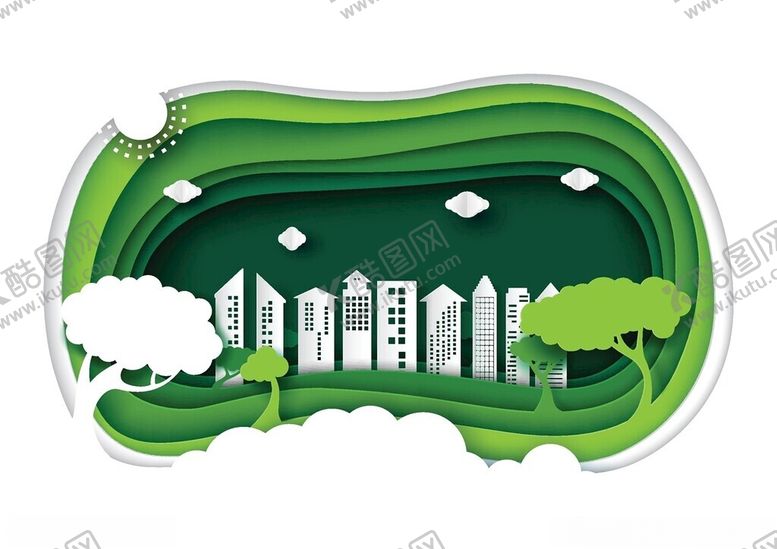 编号：45694002120836343356【酷图网】源文件下载-城市绿色环保剪纸风立体插画