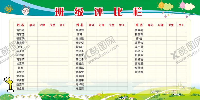 编号：52479010081128302684【酷图网】源文件下载-班级评比栏