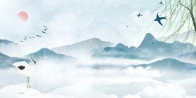 中国风背景画意境展板山水画素材清新展板