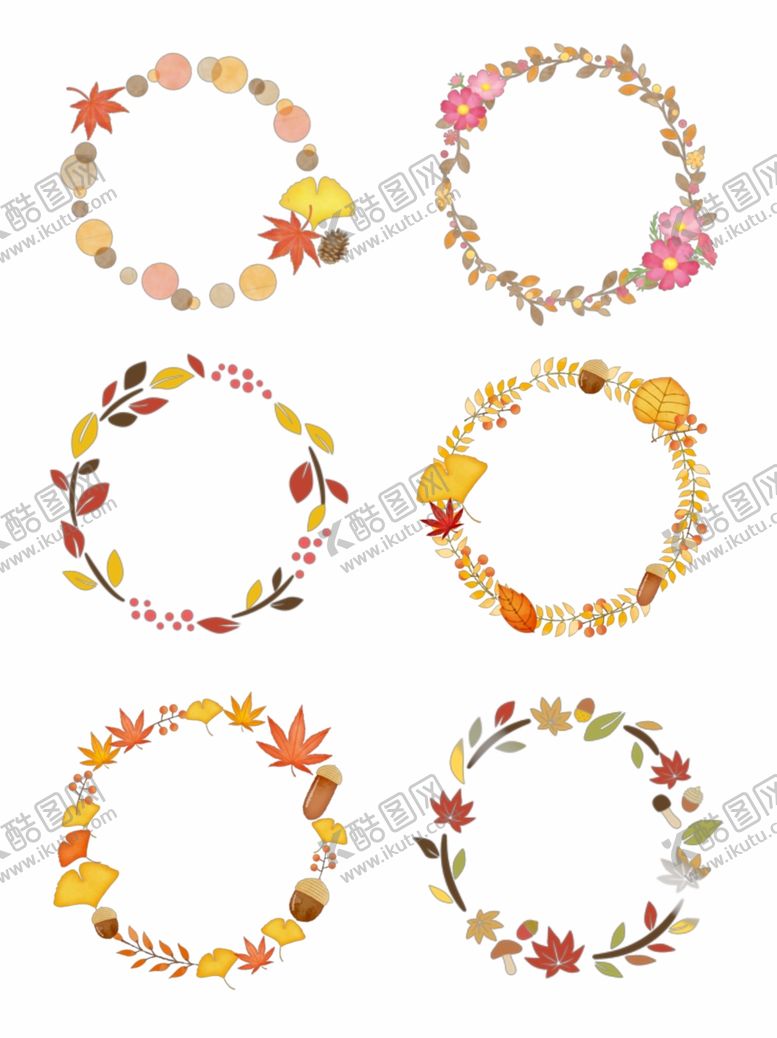 编号：89044210221647583442【酷图网】源文件下载-多彩花卉花环图案集合