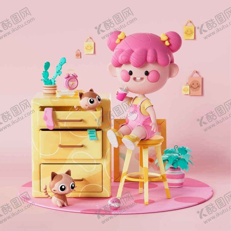 编号：66542601200521565884【酷图网】源文件下载-C4D模型卡通女孩