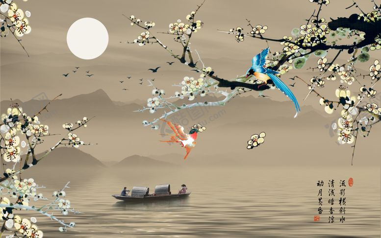 编号：86593710200937001497【酷图网】源文件下载-中式梅花水墨背景墙