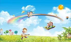 幼儿园卡通背景风底纹边框蓝天白云