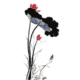 中国风山水荷花手绘画