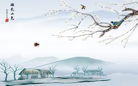湖光山色大理石背景墙