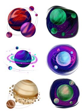 手绘星空宇宙星球素材组合