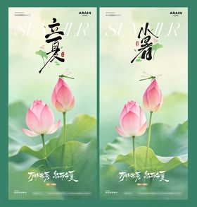 地产立夏小暑荷花蜻蜓风景海报
