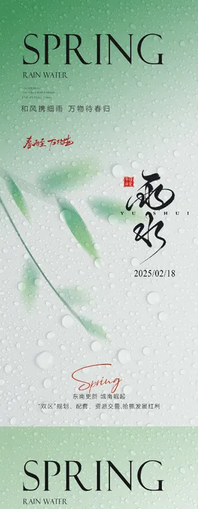 雨水节气海报竹叶清新二十四