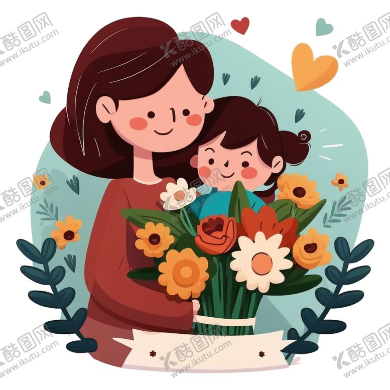 编号：96614902261315334676【酷图网】源文件下载-母亲节可爱母子花朵图案