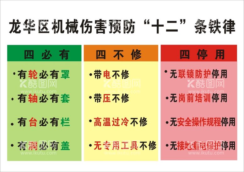 编号：19801511142046093094【酷图网】源文件下载-机械伤害预防十二条铁律