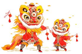 舞狮插画2024喜庆新春龙年