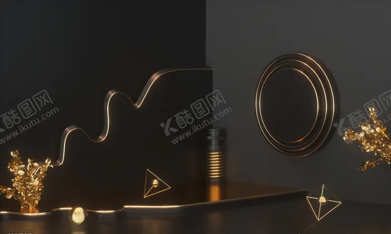 编号：18936703151643055980【酷图网】源文件下载-C4D模型黑金风格电商立体场景