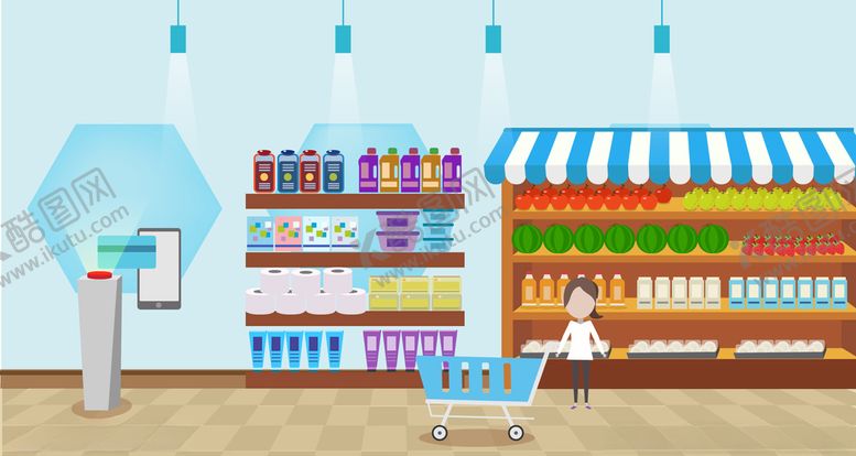 编号：34267609211309266233【酷图网】源文件下载-超市插画