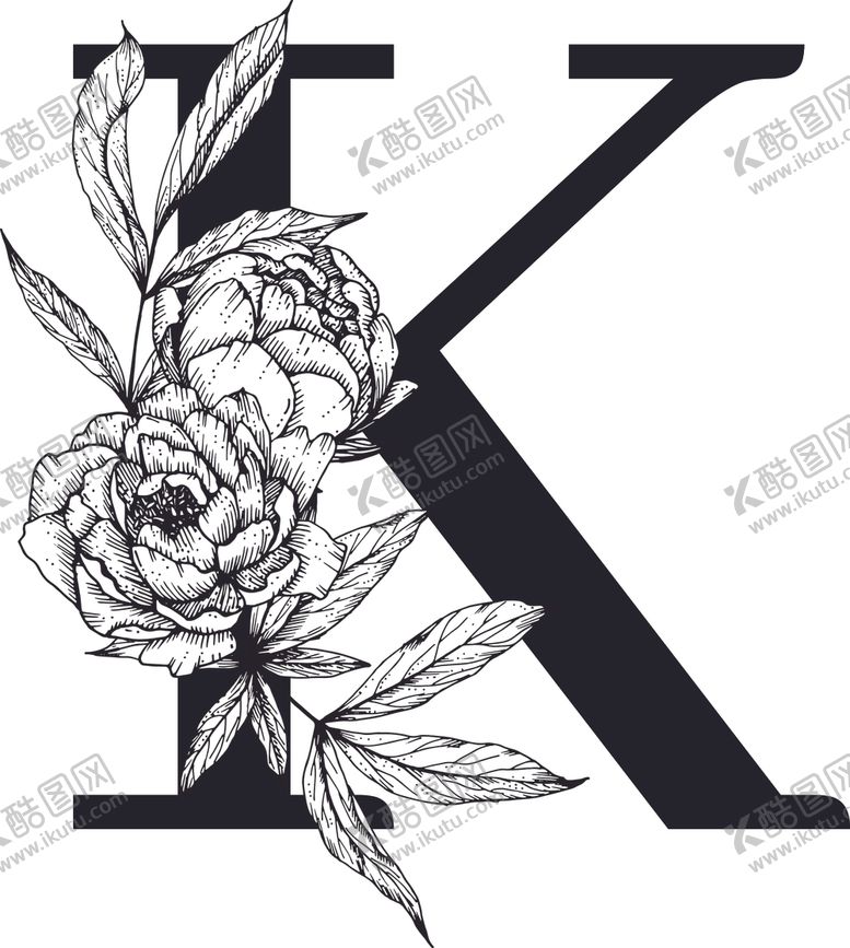 编号：90844207041338505345【酷图网】源文件下载-花卉装饰字母字母K