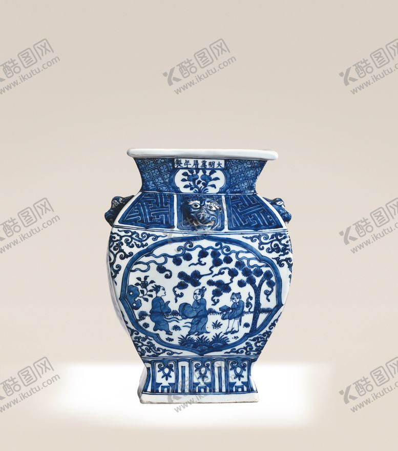 编号：53661906251736392748【酷图网】源文件下载-青花孩童四方铺首罐