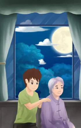 中秋插画挂背景海报手绘人物