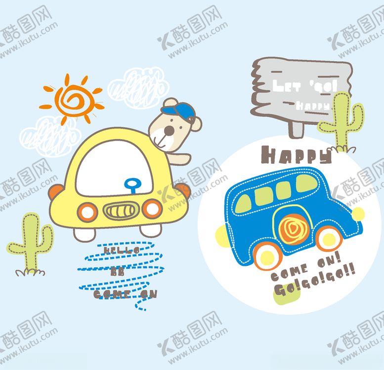 编号：22432207090235058159【酷图网】源文件下载-卡通动物小汽车