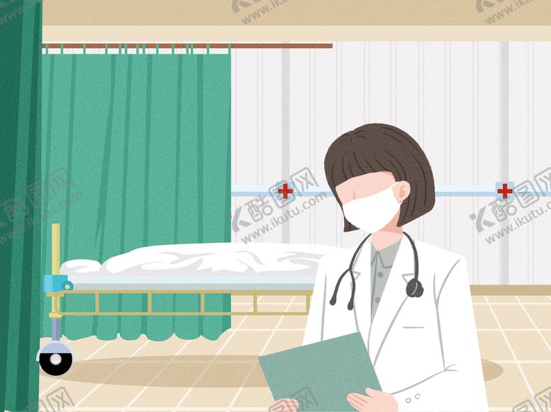编号：39750609211140134201【酷图网】源文件下载-女性医生清新简约插画
