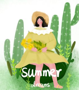 扁平插画夏天夏季氛围上新促销活