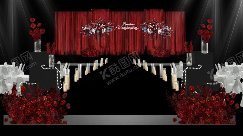 编号：87475204161226245889【酷图网】源文件下载-红黑色系浪漫婚礼舞台布置