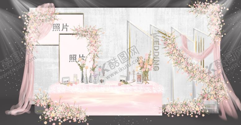 编号：90683909091742389386【酷图网】源文件下载-白粉色灰色照片展示区婚礼效果图