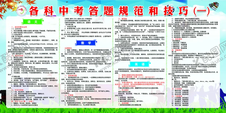 编号：92570810070331384835【酷图网】源文件下载-各科中考答题规范和技巧