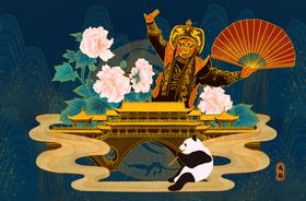 戏曲戏剧脸谱人物插画背景