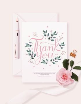 感谢贺卡配玫瑰与绿植