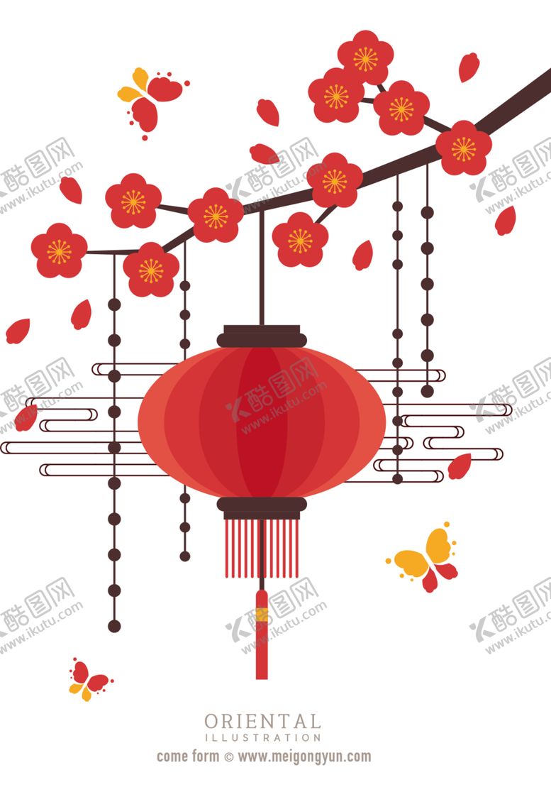 编号：14194110141827467363【酷图网】源文件下载-中国风灯笼梅花元素PNG