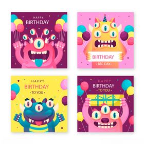 可爱怪兽生日贺卡设计