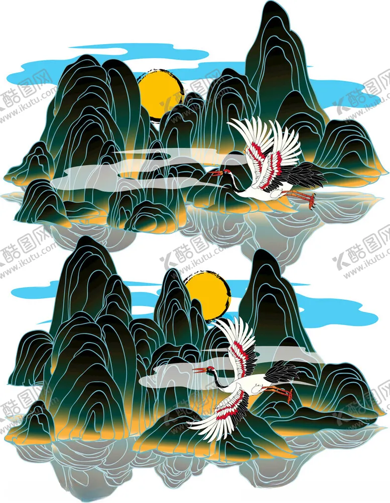 编号：84947804202100462845【酷图网】源文件下载-水墨山水仙鹤图