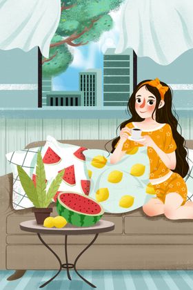 夏至扁平画男孩飞机手绘图