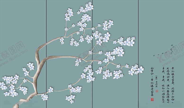 编号：41328906142305358658【酷图网】源文件下载-浮雕花花鸟画背景墙